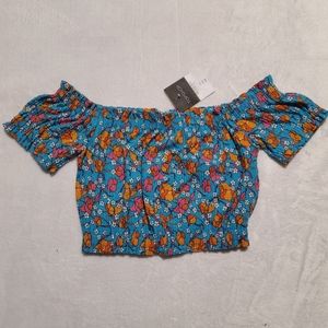 Cute Off the Shoulder Floral Crop Top